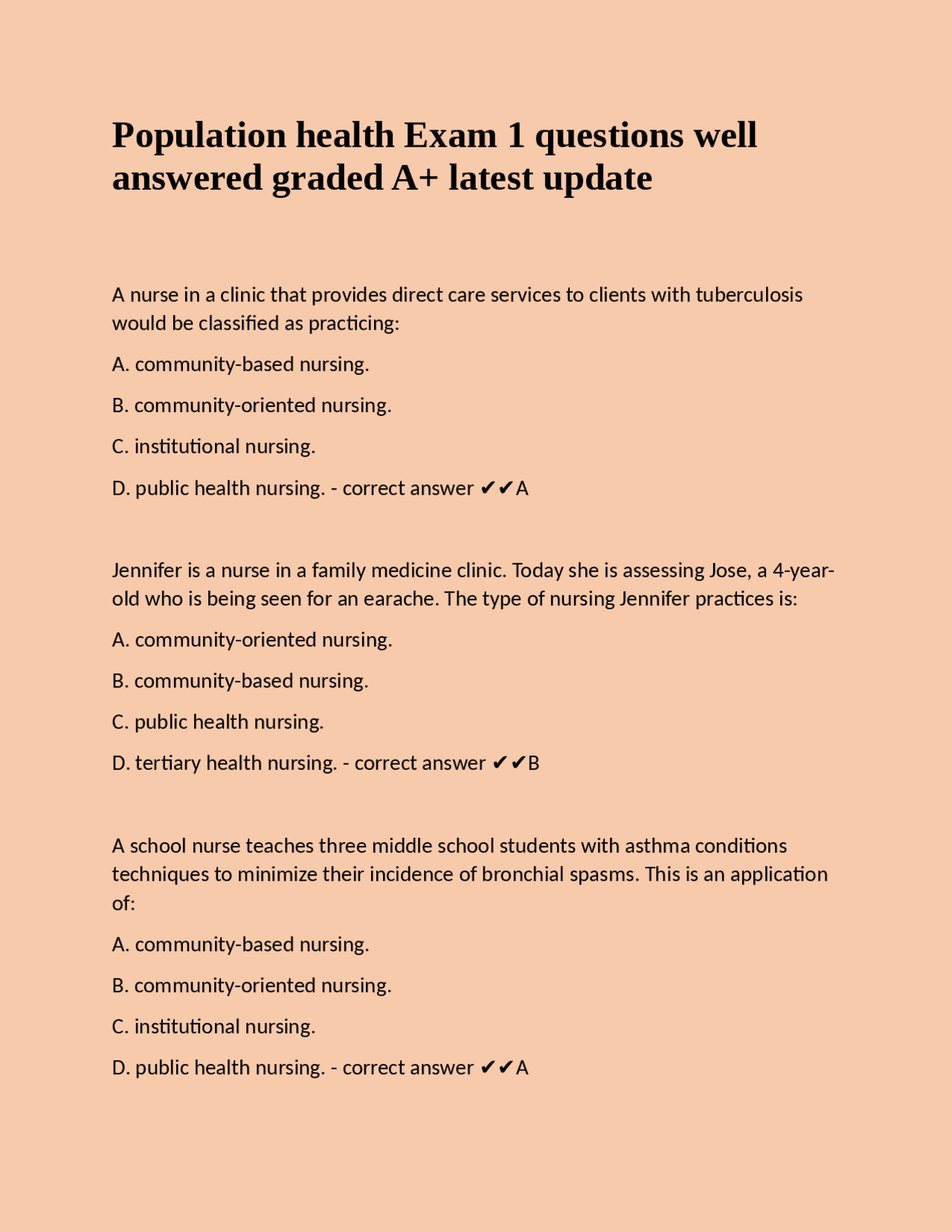 Population health Exam 1 questions well answered graded A+ latest ...