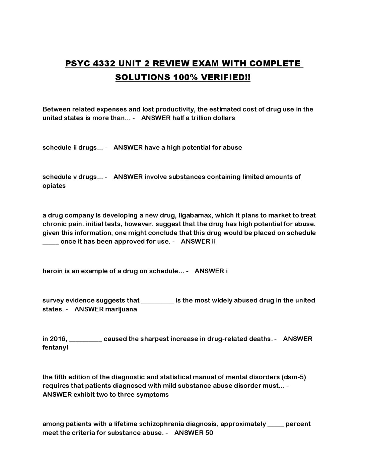 PSYC 4332 UNIT 2 REVIEW EXAM WITH COMPLETE SOLUTIONS 100% VERIFIED ...