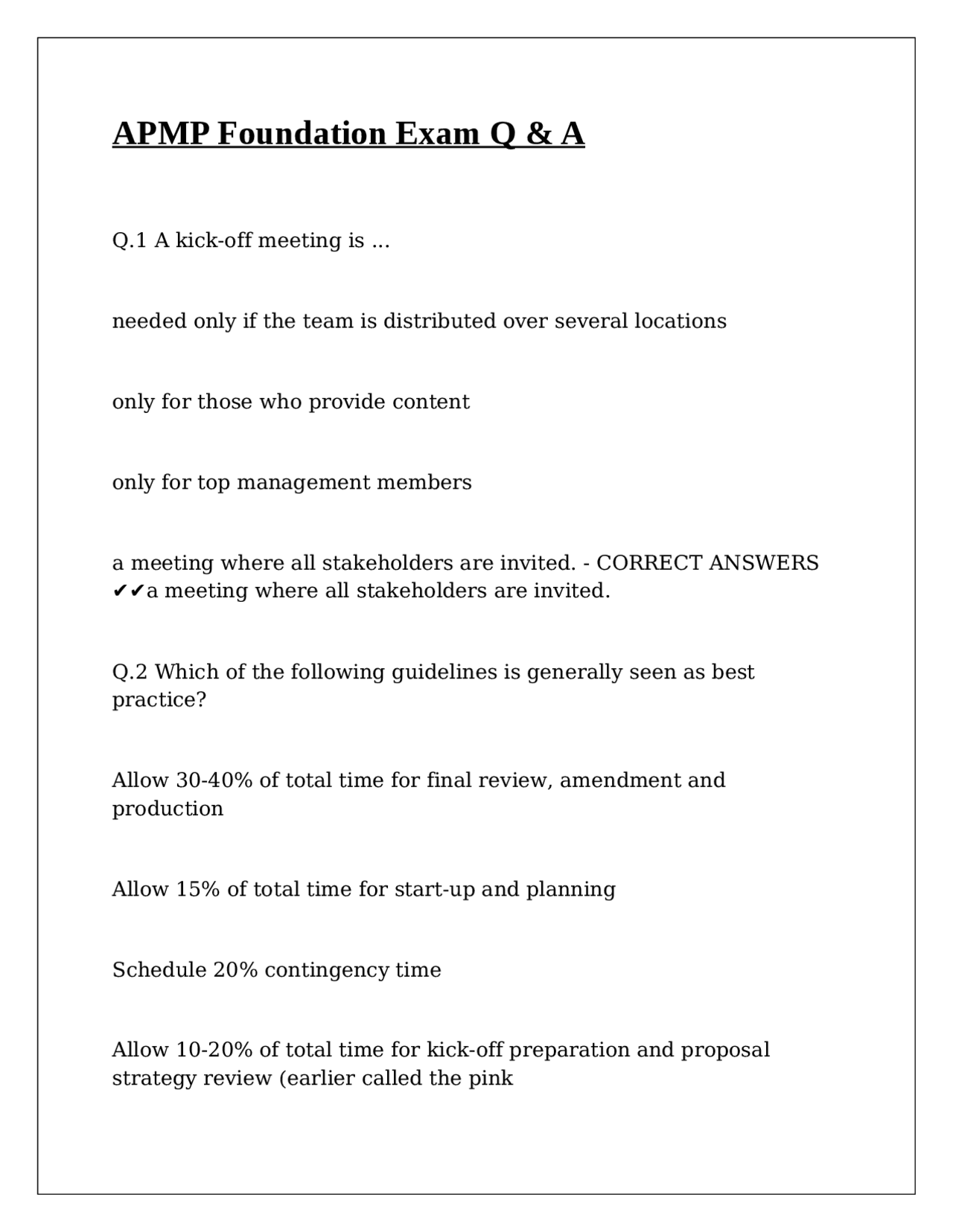 APMP Foundation Exam Q&A: A Guide to Proposal Management - Prof. Chavez ...
