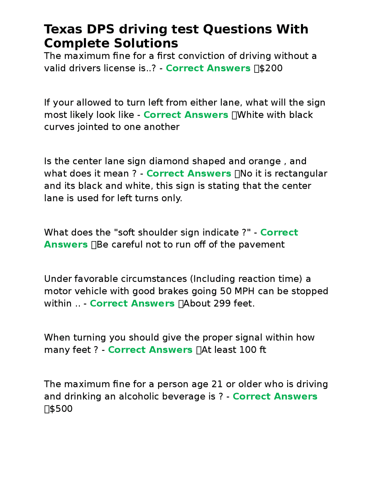 Texas DPS driving test Questions With Complete Solutions | Exams ...
