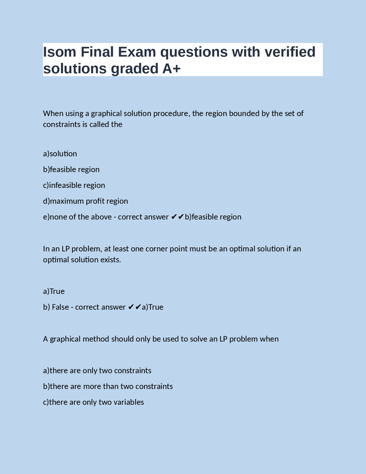 Ifom 1 Question Example Isom Final Exam questions with verified solutions graded A+ | Exams ...