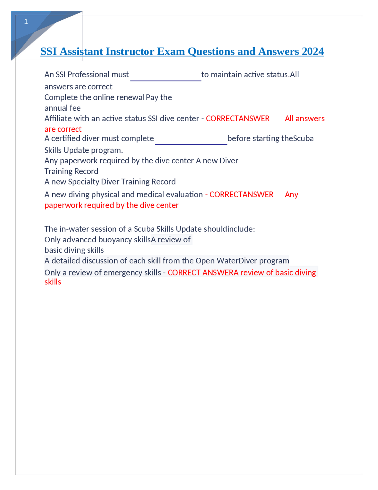 Sample Answers For Daily Routine Questions On Ssi Form.pdf SSI Assistant Instructor Exam Questions and Answers 2024 | Exams ...