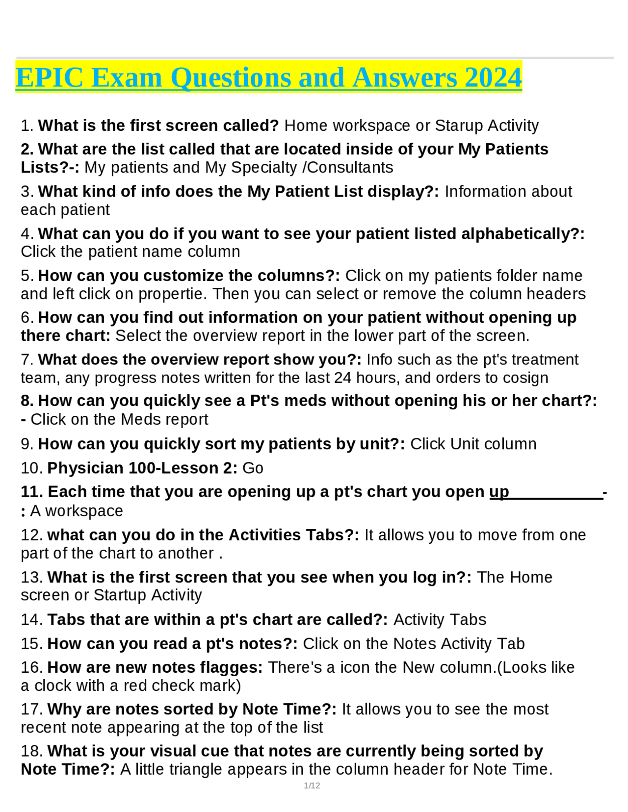 EPIC Exam Questions and Answers 2024: A Guide to Navigating the ...