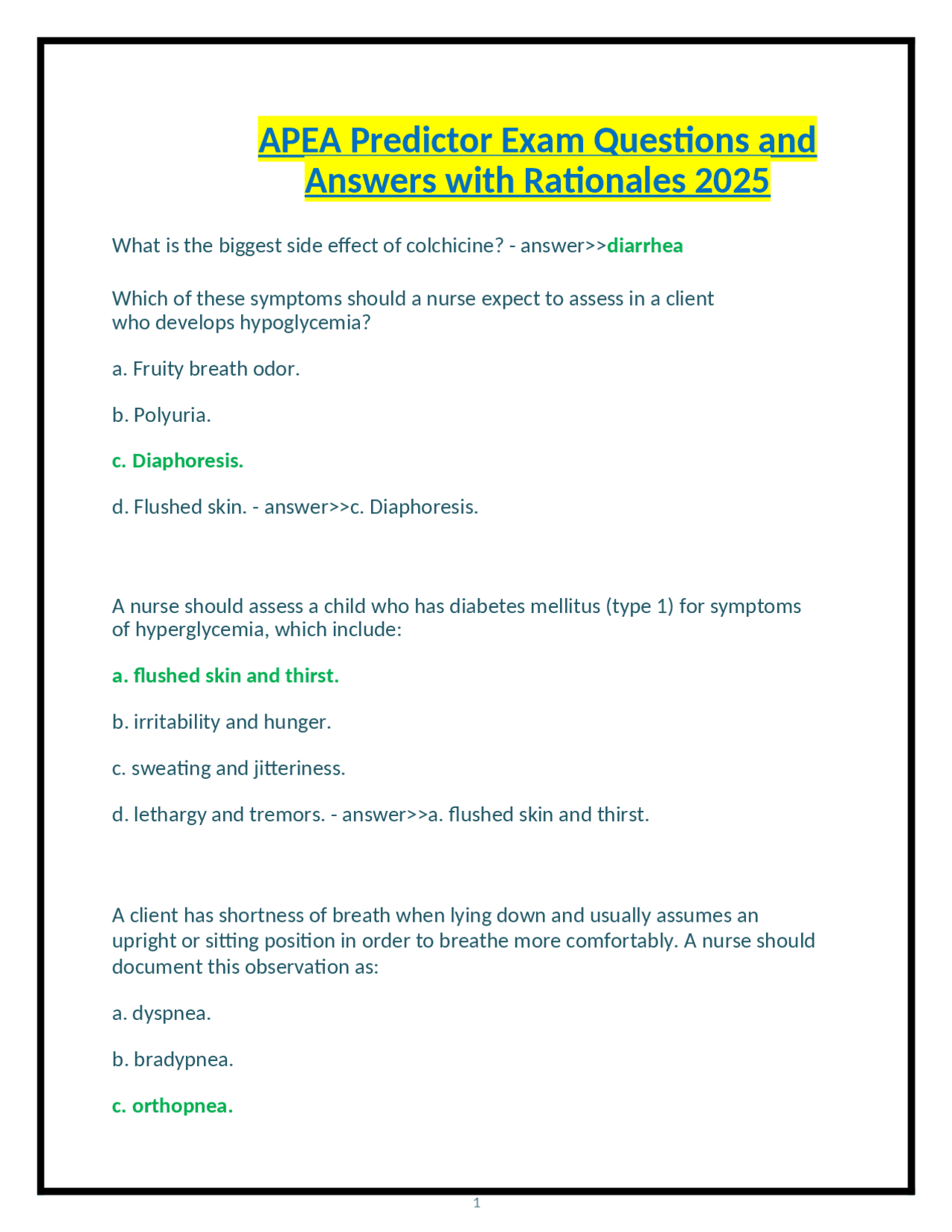 APEA Predictor Exam Questions and Answers with Rationales 2025 | Exams ...