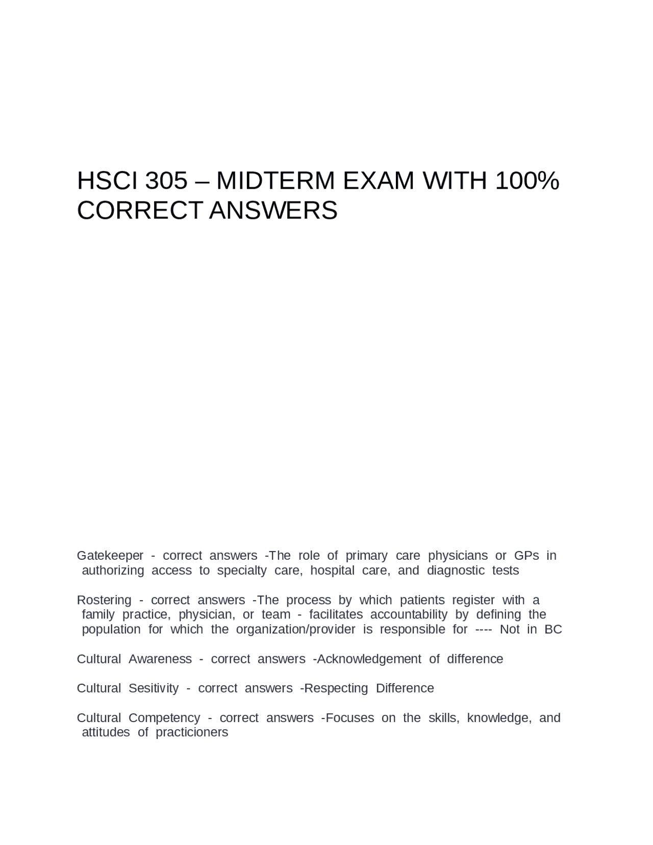 HSCI 305 - midterm exam with 100% correct answers.docx | Exams Nursing ...