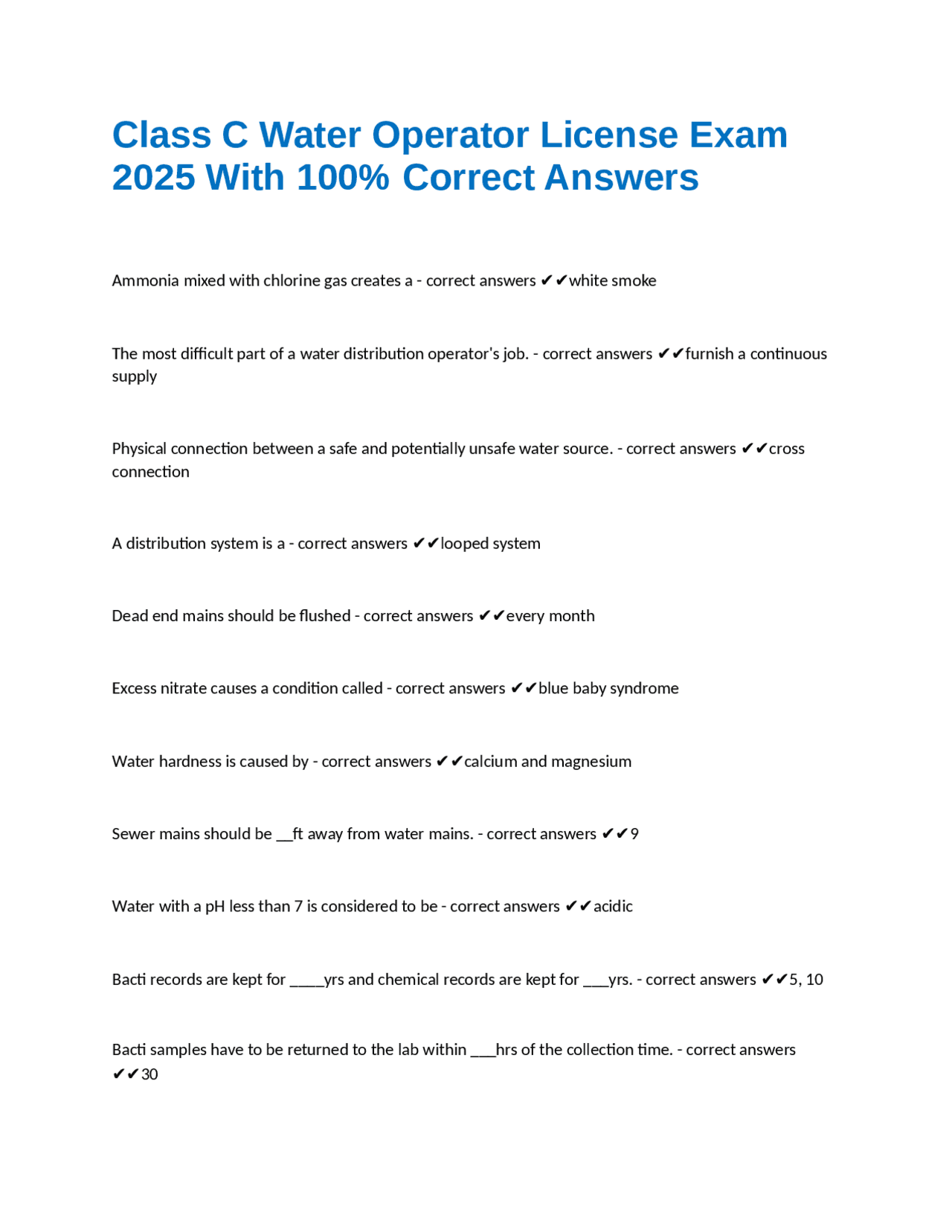 Class C Water Operator License Exam: 2025 Practice Questions and Answers | Exams Water Resources ...