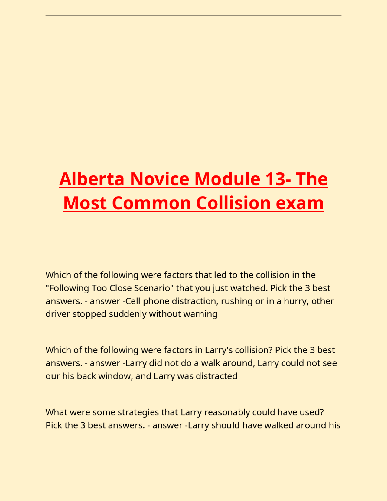 Alberta Novice Module 13- The Most Common Collision exam.docx | Exams ...