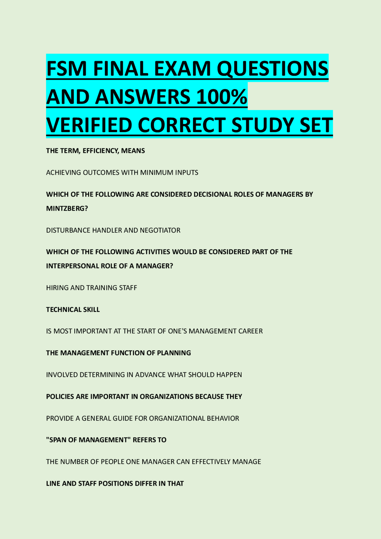 Fsm Example Question FSM FINAL EXAM QUESTIONS AND ANSWERS 100% VERIFIED CORRECT STUDY SET ...