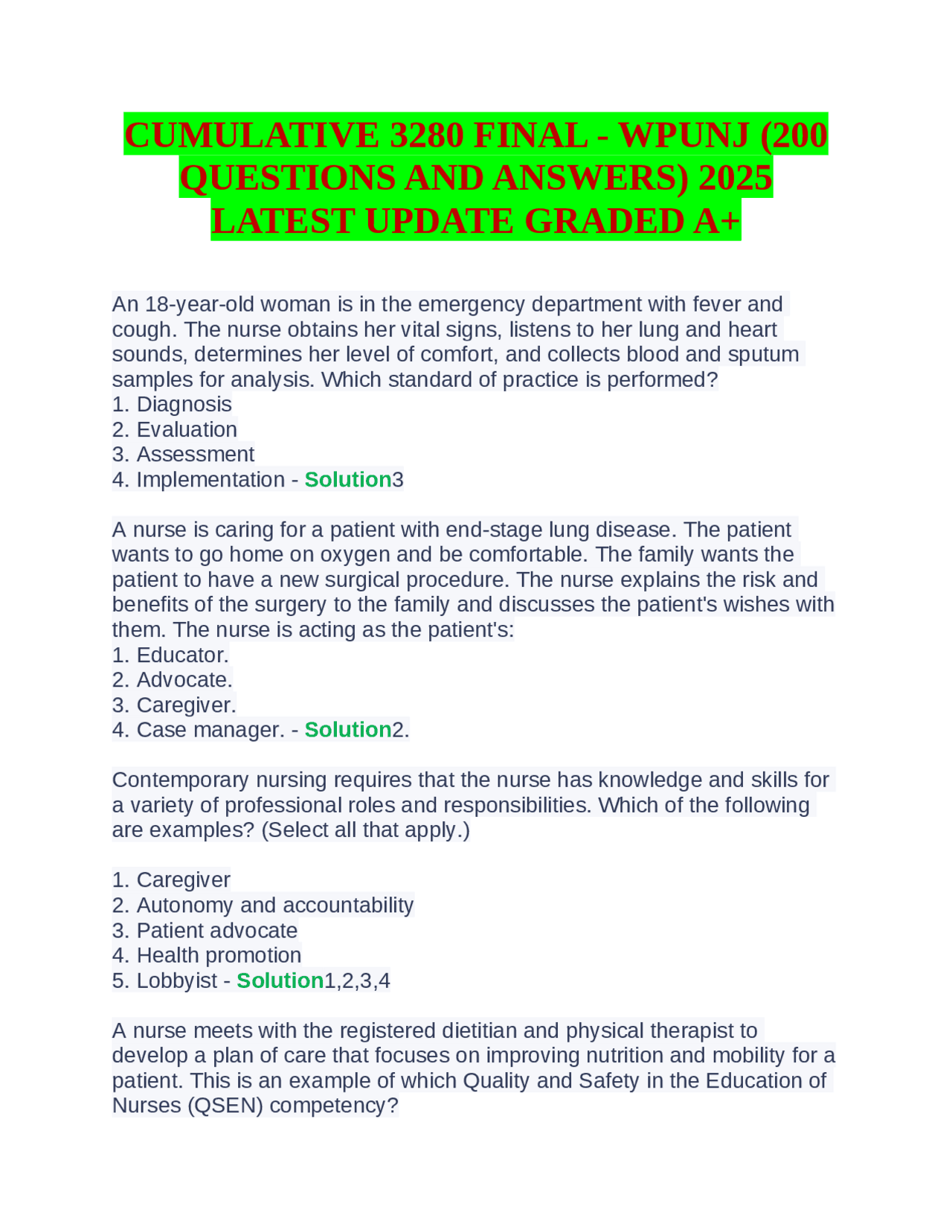 Nursing Fundamentals: Multiple Choice Questions and Answers | Exams ...