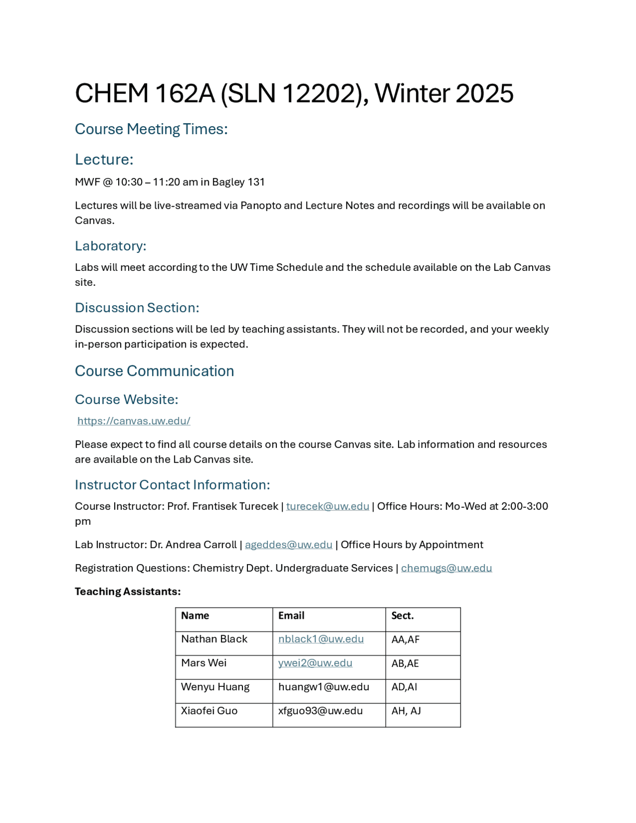 CHEM 162A: General Chemistry I - Winter 2025 Syllabus | Schemes and ...
