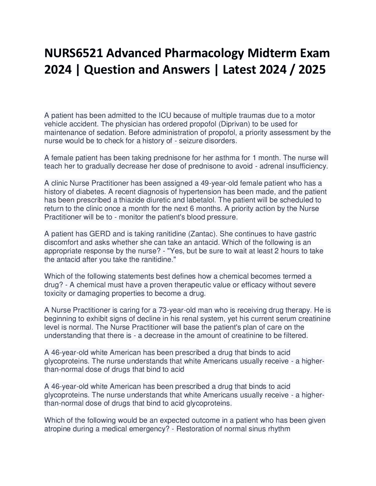 NURS6521 Advanced Pharmacology Midterm Exam questions and answers ...