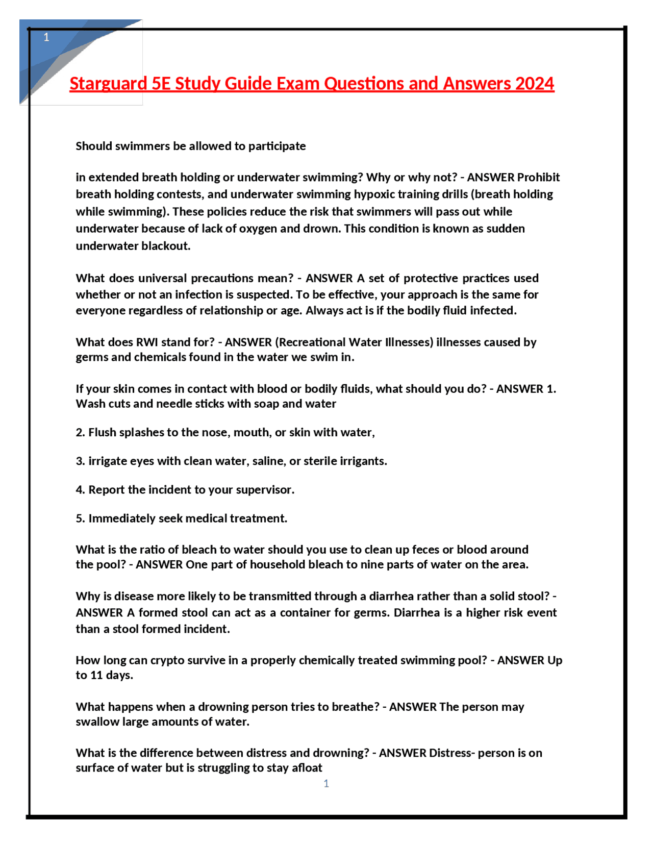 Cast Guard Study Guide Starguard 5E Study Guide: Exam Questions and Answers on Water Safety ...