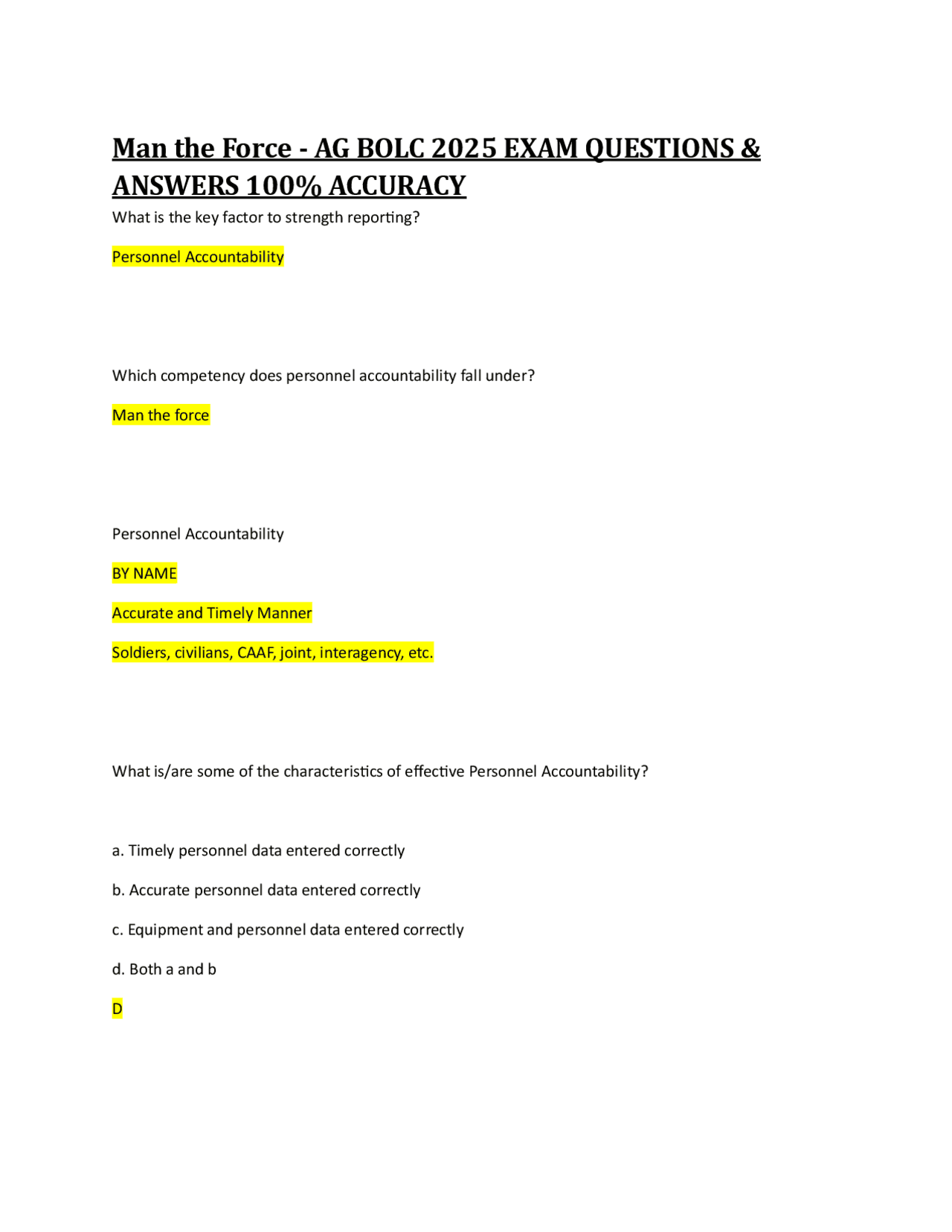 Personnel Accountability and Strength Reporting: AG BOLC 2025 Exam ...