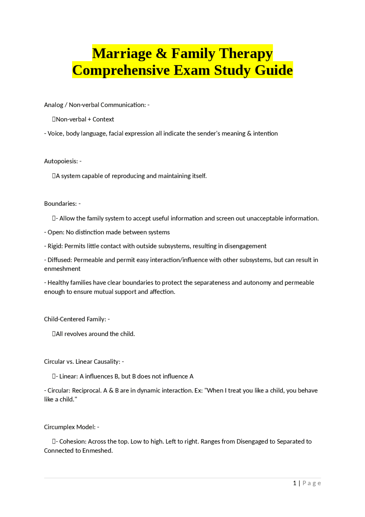 Marriage & Family Therapy Comprehensive Exam Study Guide: Key Concepts ...