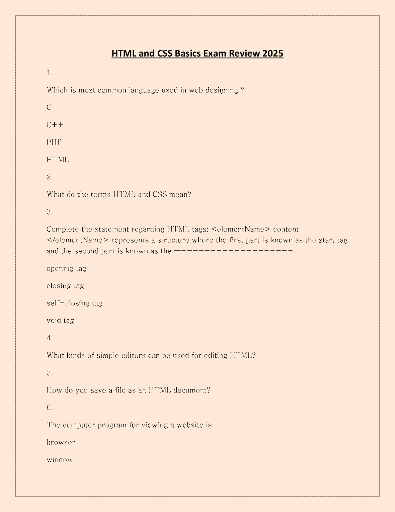 HTML and CSS Basics Exam Review 2025 | Exams Computer Applications ...