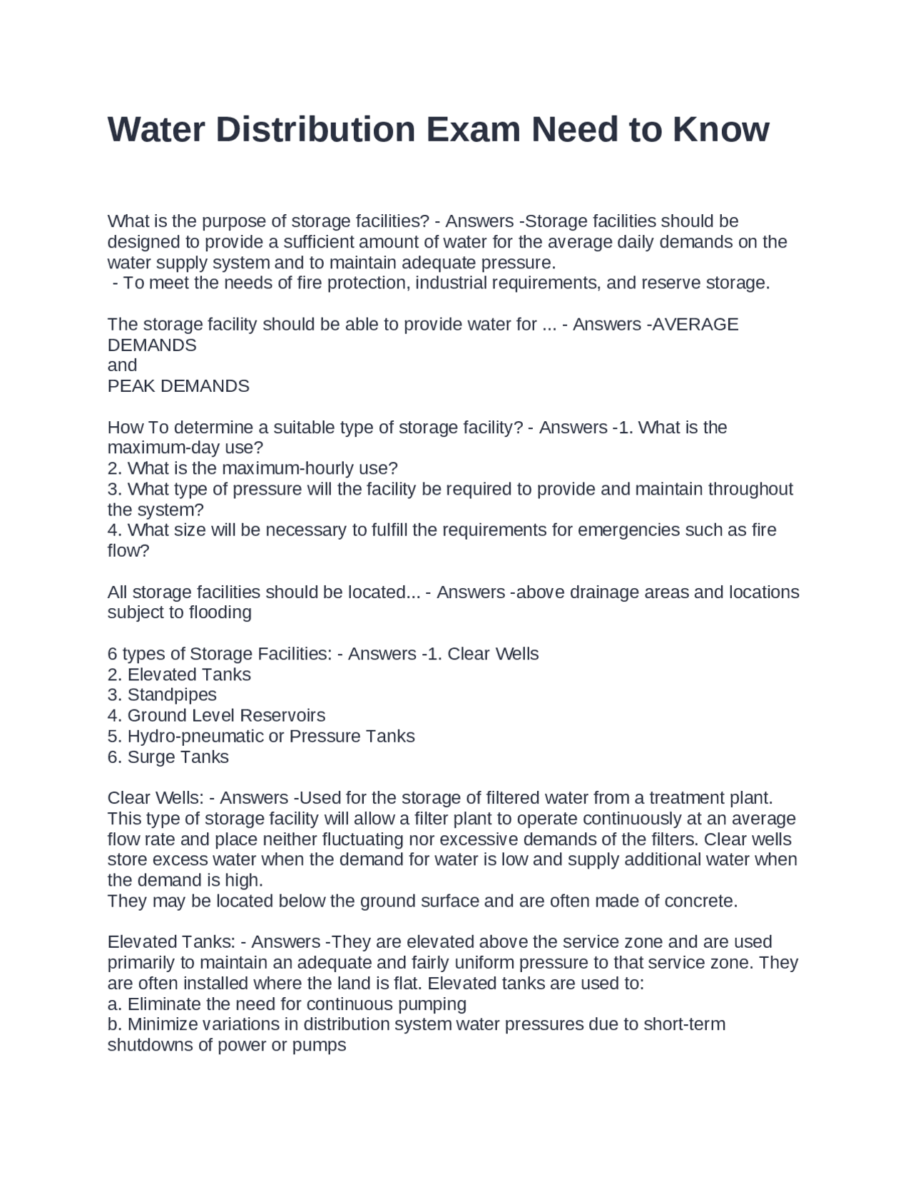 Water Distribution Exam Questions with 100% Correct Answers | Exams ...