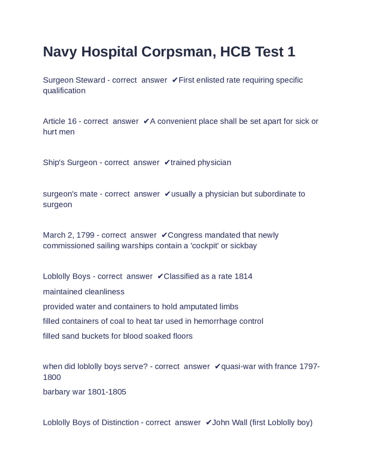 Navy Hospital Corpsman Questions with complete solution | Exams Nursing ...