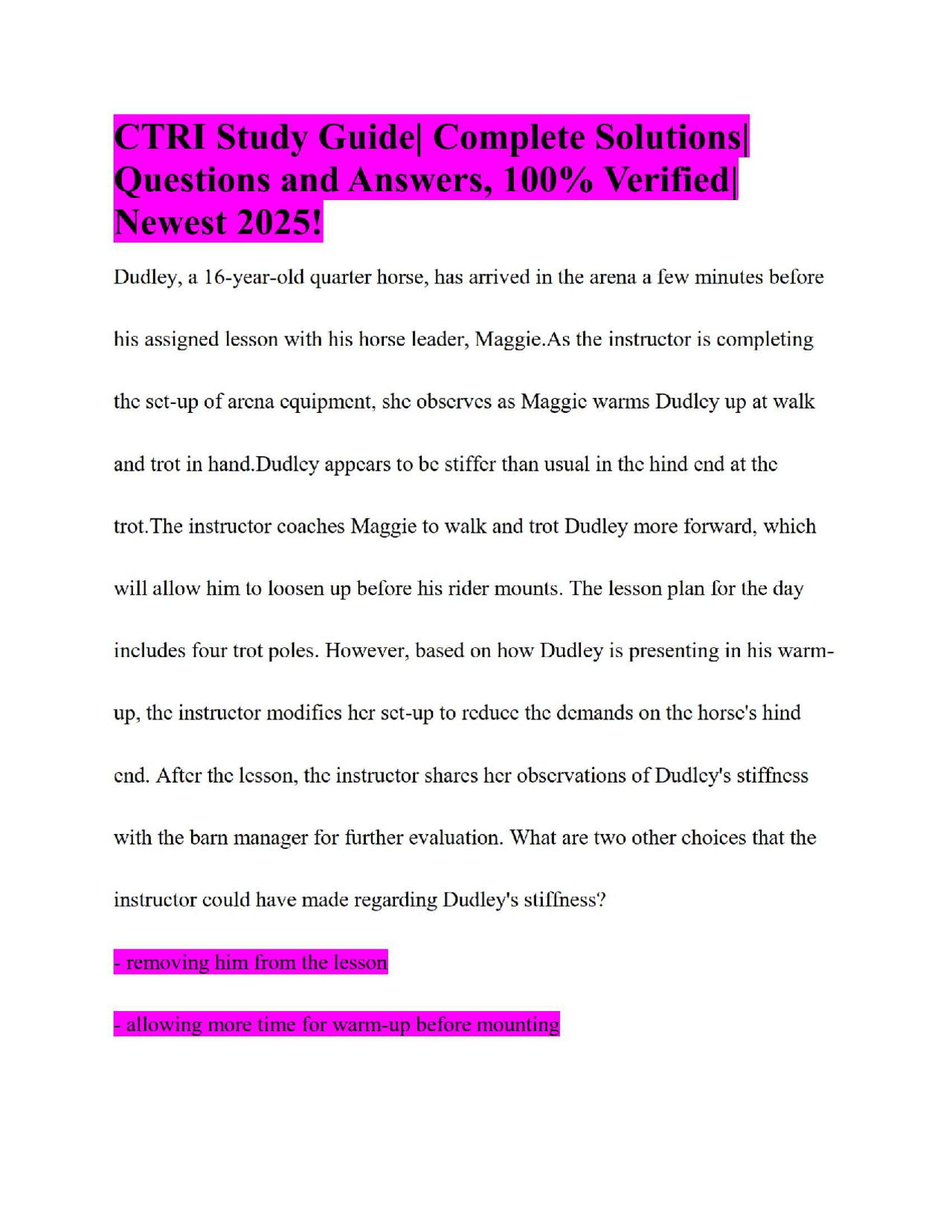 CTRI Study Guide| Complete Solutions| Questions and Answers, 100% ...