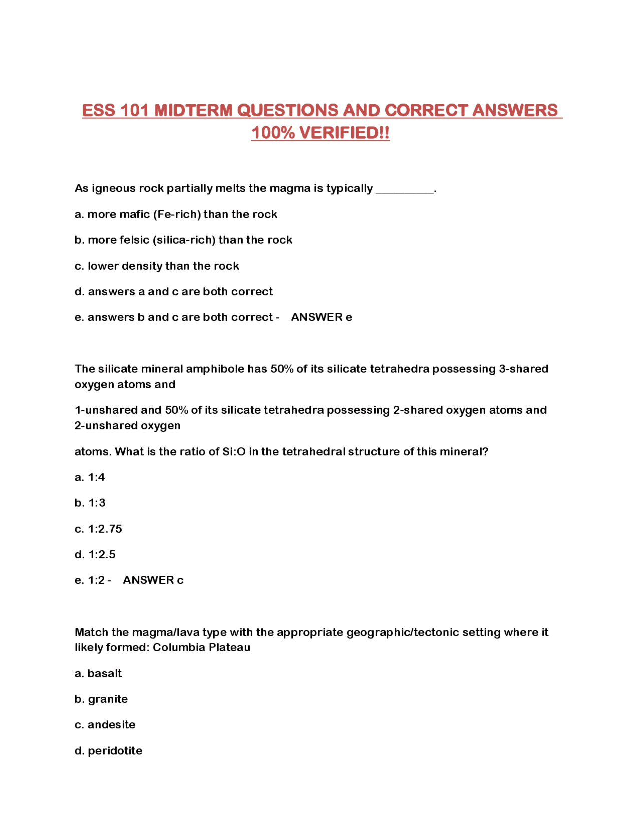 ESS 101 MIDTERM QUESTIONS AND CORRECT ANSWERS 100% VERIFIED!! | Exams ...