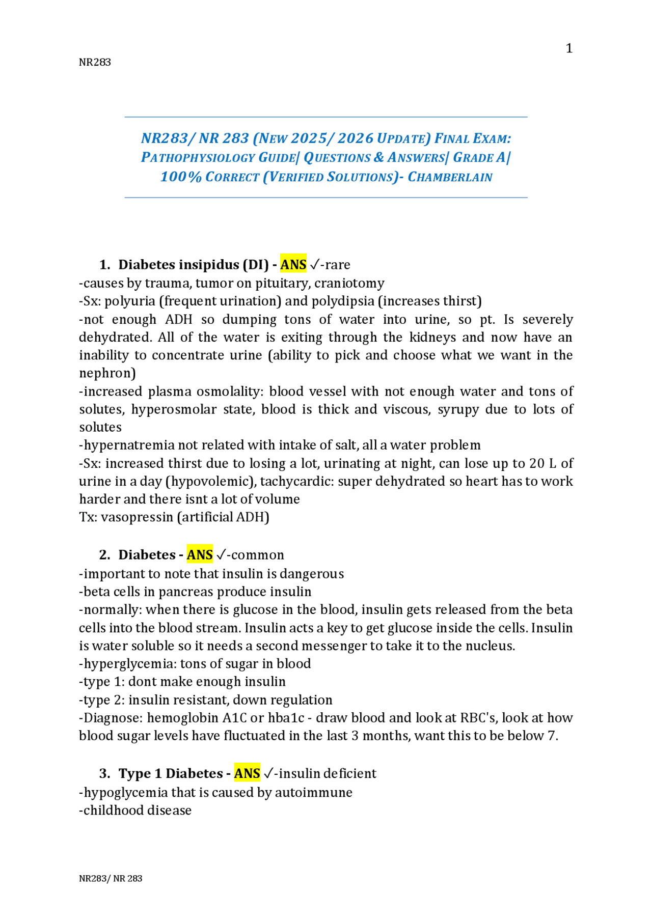 Pathophysiology Guide: Questions & Answers for NR283 Final Exam ...