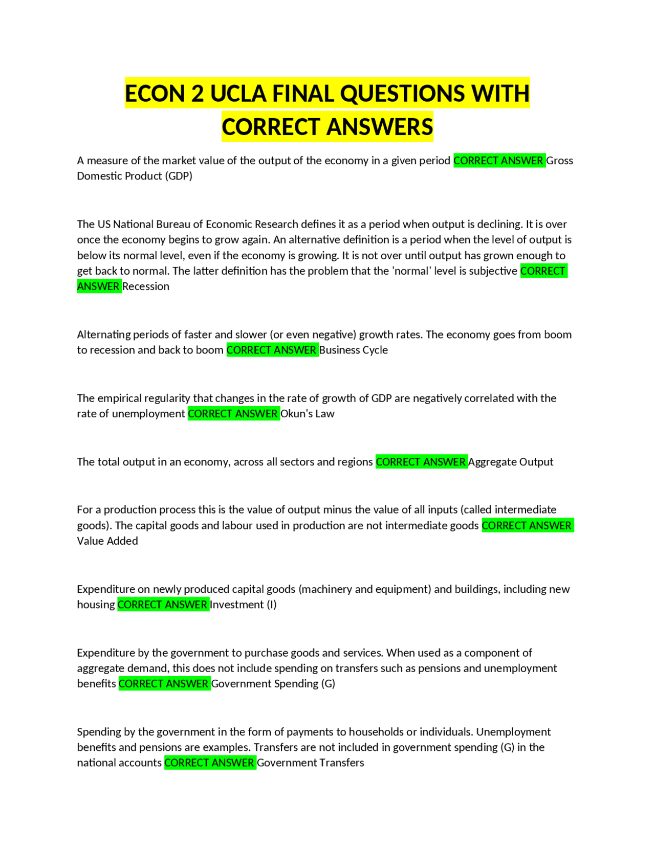 ECON 2 UCLA Final Exam Questions and Answers | Exams Advanced Education ...