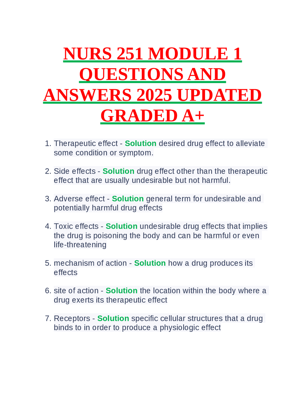NURS 251 MODULE 1 QUESTIONS AND ANSWERS 2025 UPDATED GRADED A+ | Exams ...
