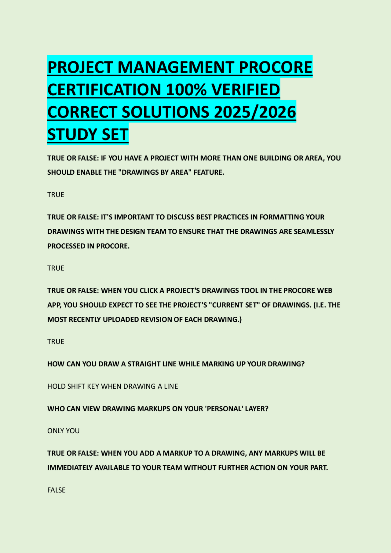 PROJECT MANAGEMENT PROCORE CERTIFICATION 100% VERIFIED CORRECT ...