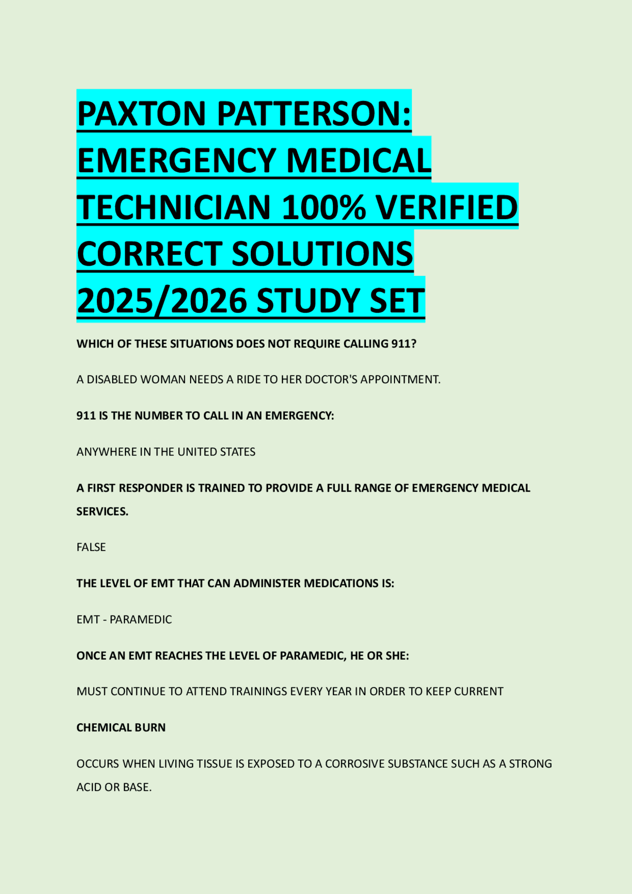 PAXTON PATTERSON EMERGENCY MEDICAL TECHNICIAN 100 VERIFIED CORRECT
