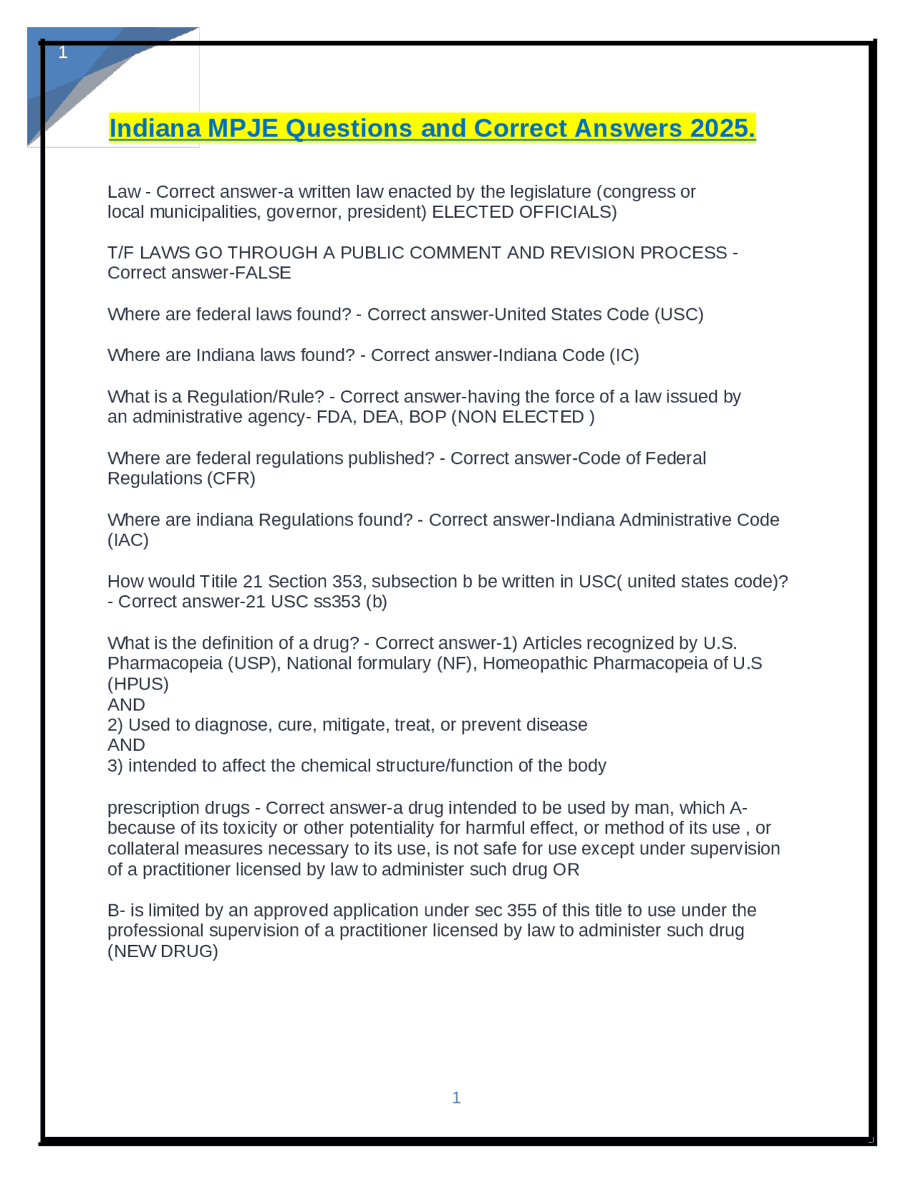 Indiana MPJE Questions and Correct Answers 2025: A Comprehensive Guide ...