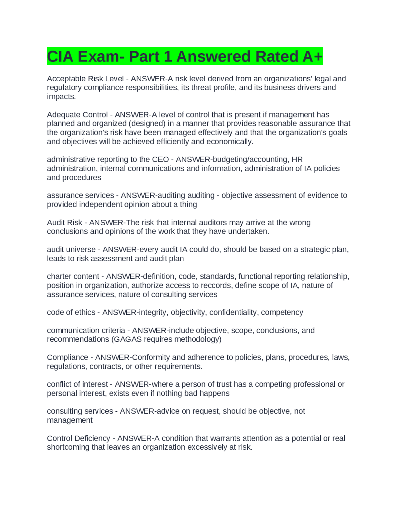 CIA Exam Part 1: Definitions and Explanations of Key Concepts in ...