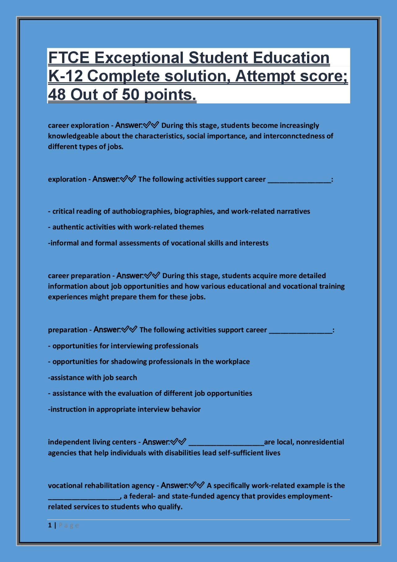 Flce Study Guide FTCE Exceptional Student Education K-12: Comprehensive Study Guide ...