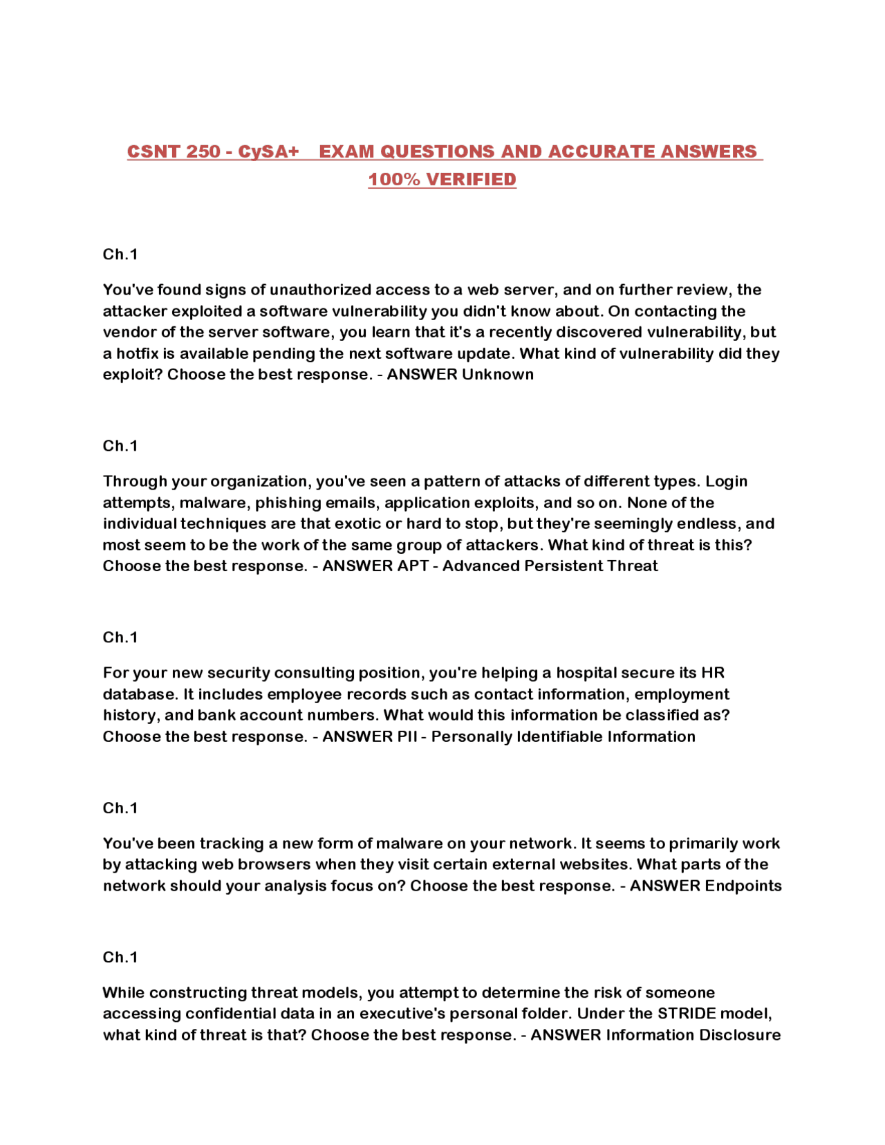CySA+ Exam Questions and Answers: Comprehensive Guide for Cybersecurity ...
