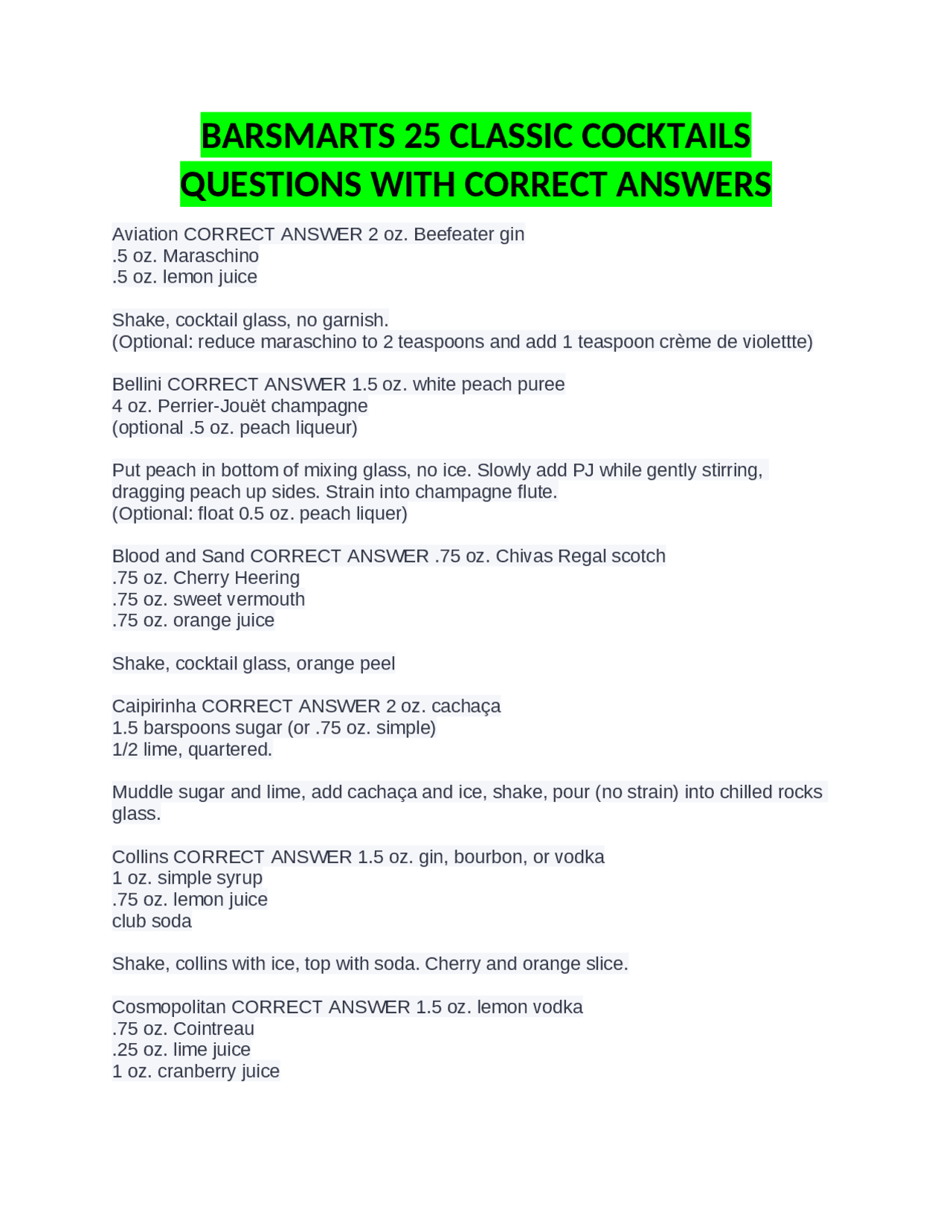 25 Classic Cocktails: Questions and Answers | Exams Advanced Education ...