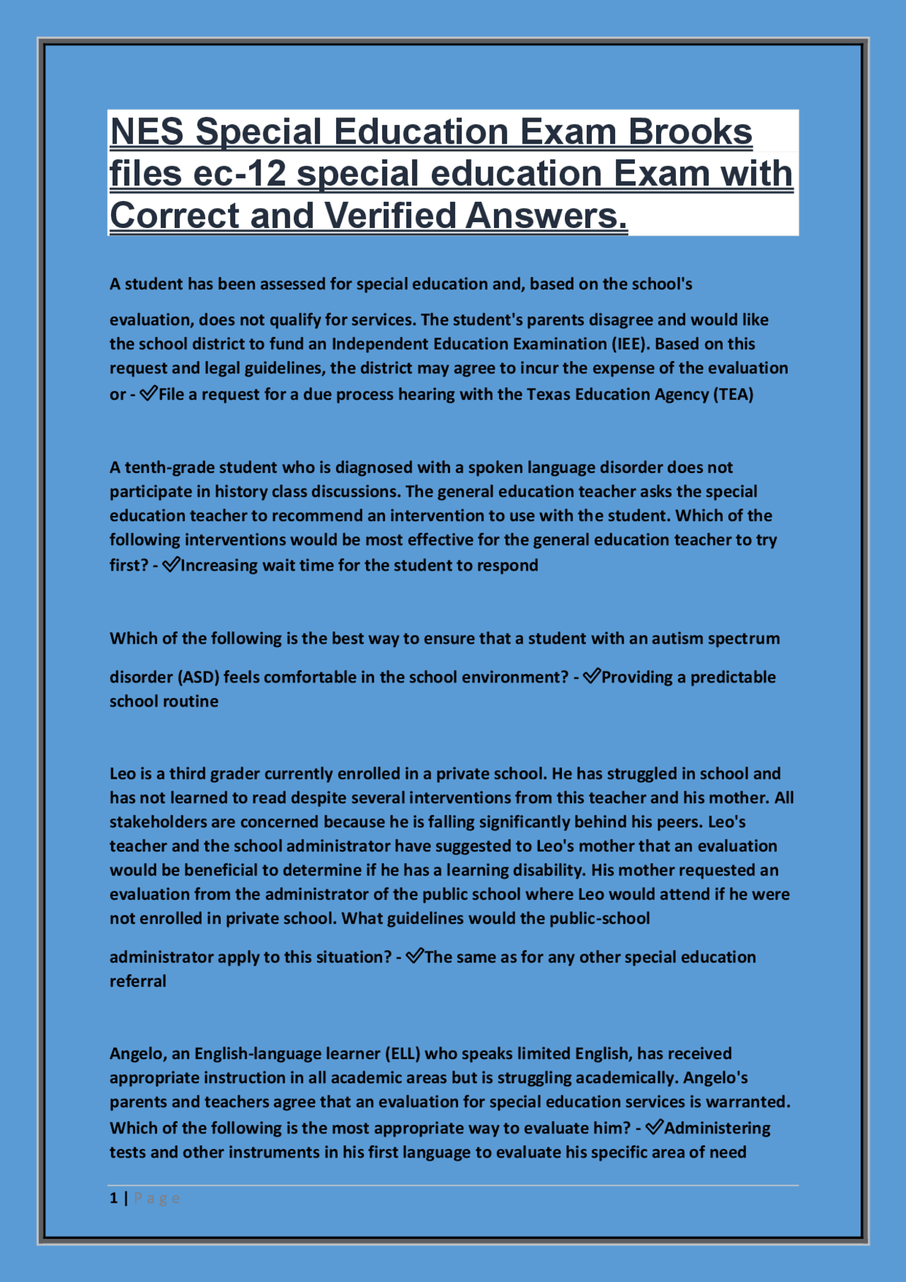 Modified Math Test for Special Education Students