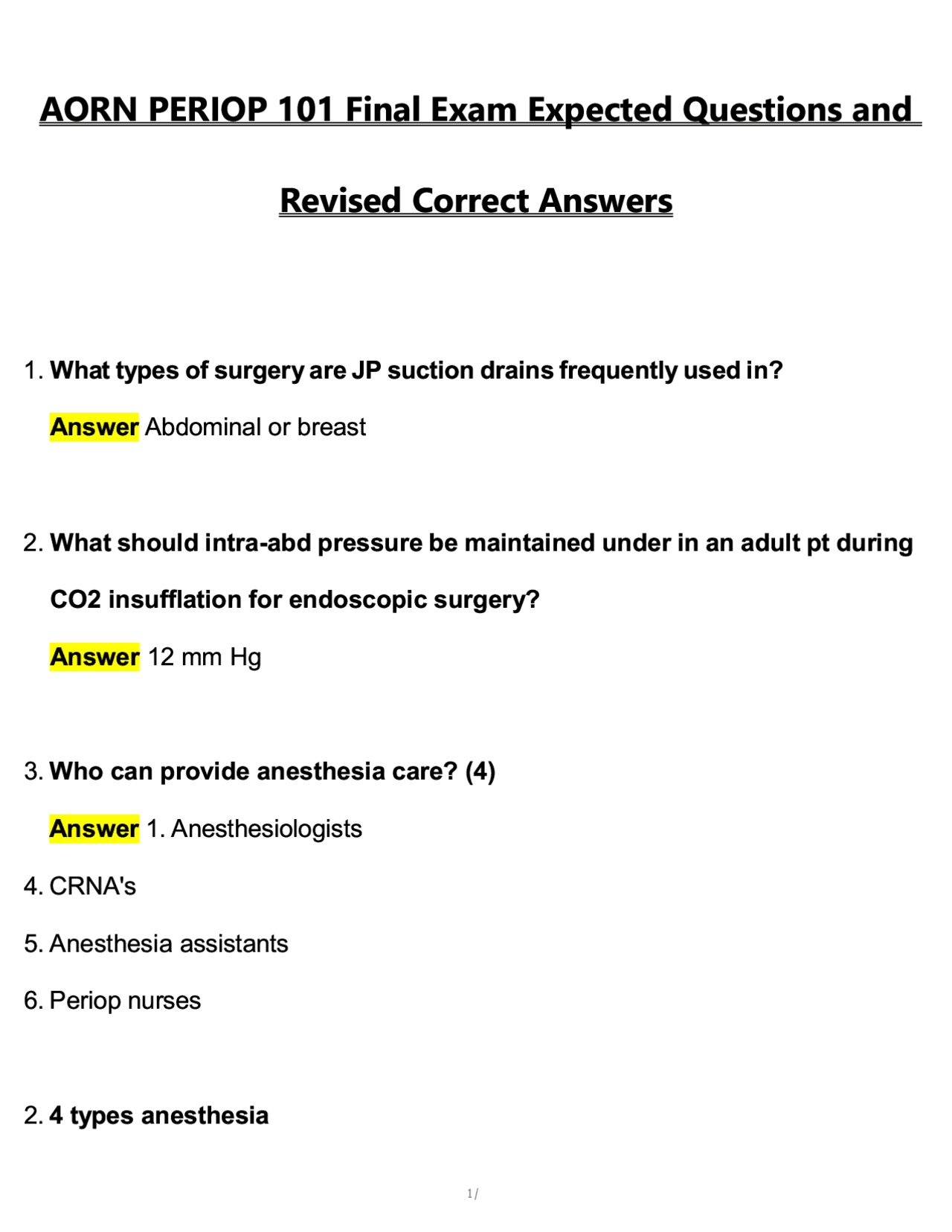 AORN Periop 101 Final Exam Actual 2025 Questions & Verified Answers 100 ...