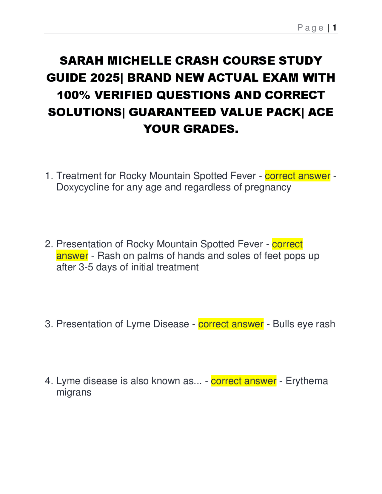 SARAH MICHELLE CRASH COURSE STUDY GUIDE 2025| BRAND NEW ACTUAL EXAM ...