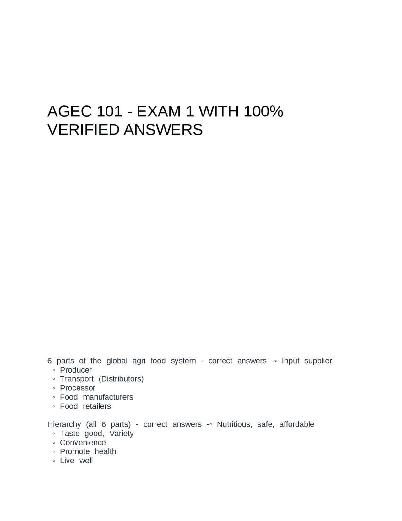 AGEC 101 Exam 1: Key Concepts and Answers in Agricultural Economics ...