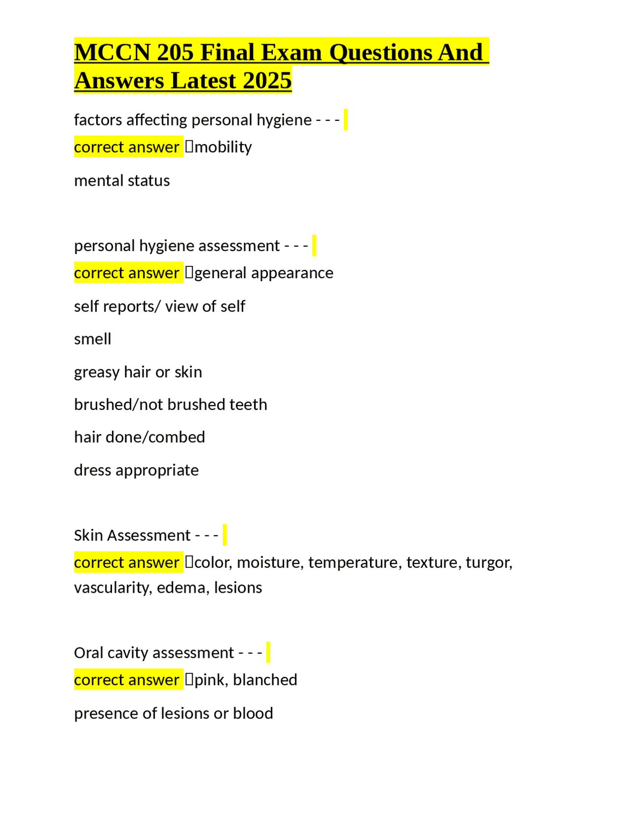 Mccann Testing Study Guide Pdf Download MCCN 205 Final Exam Questions And Answers Latest 2025 | Exams Nursing ...