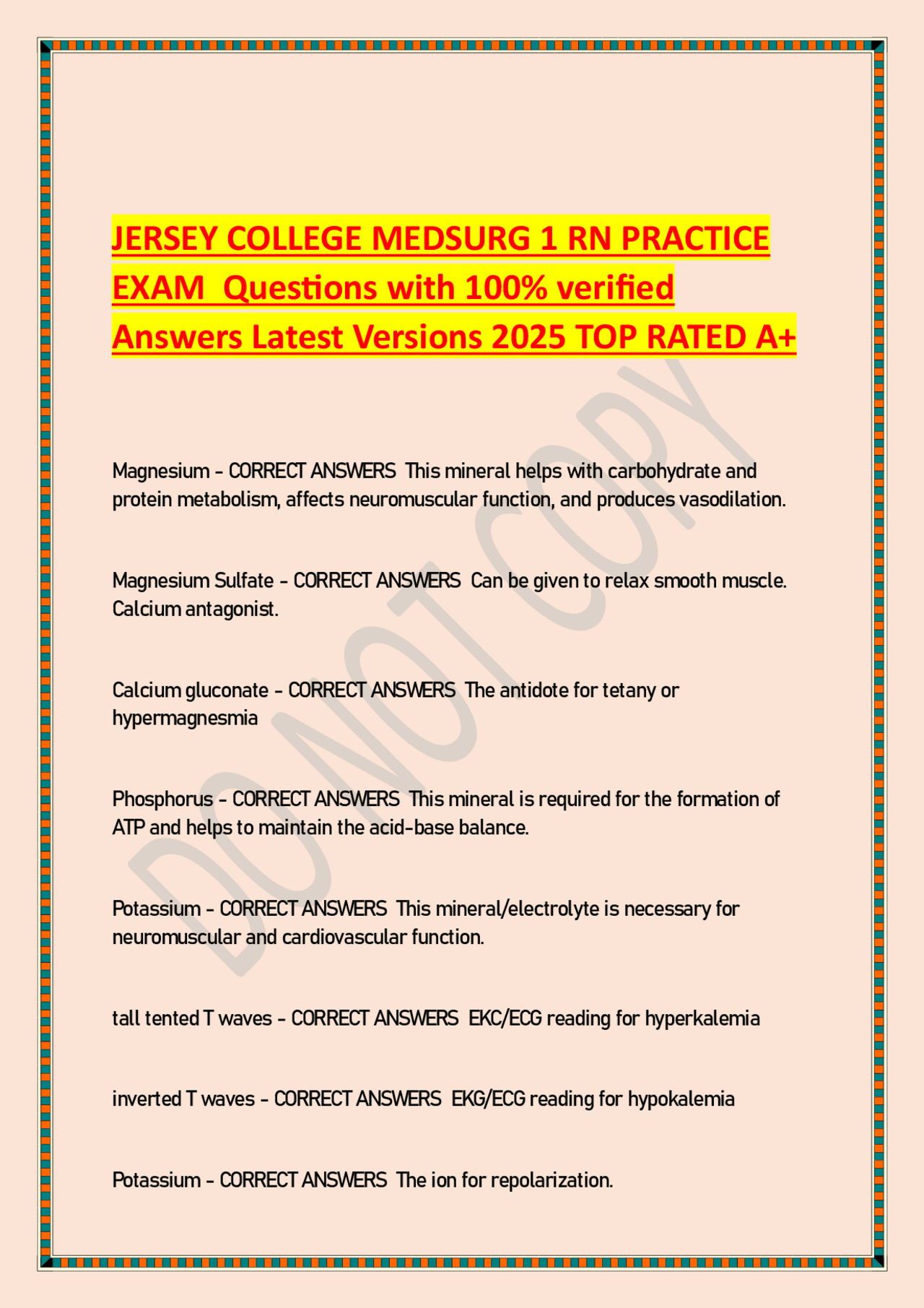 Medsurg 1 RN Practice Exam Questions with Answers: Latest Versions 2025 ...