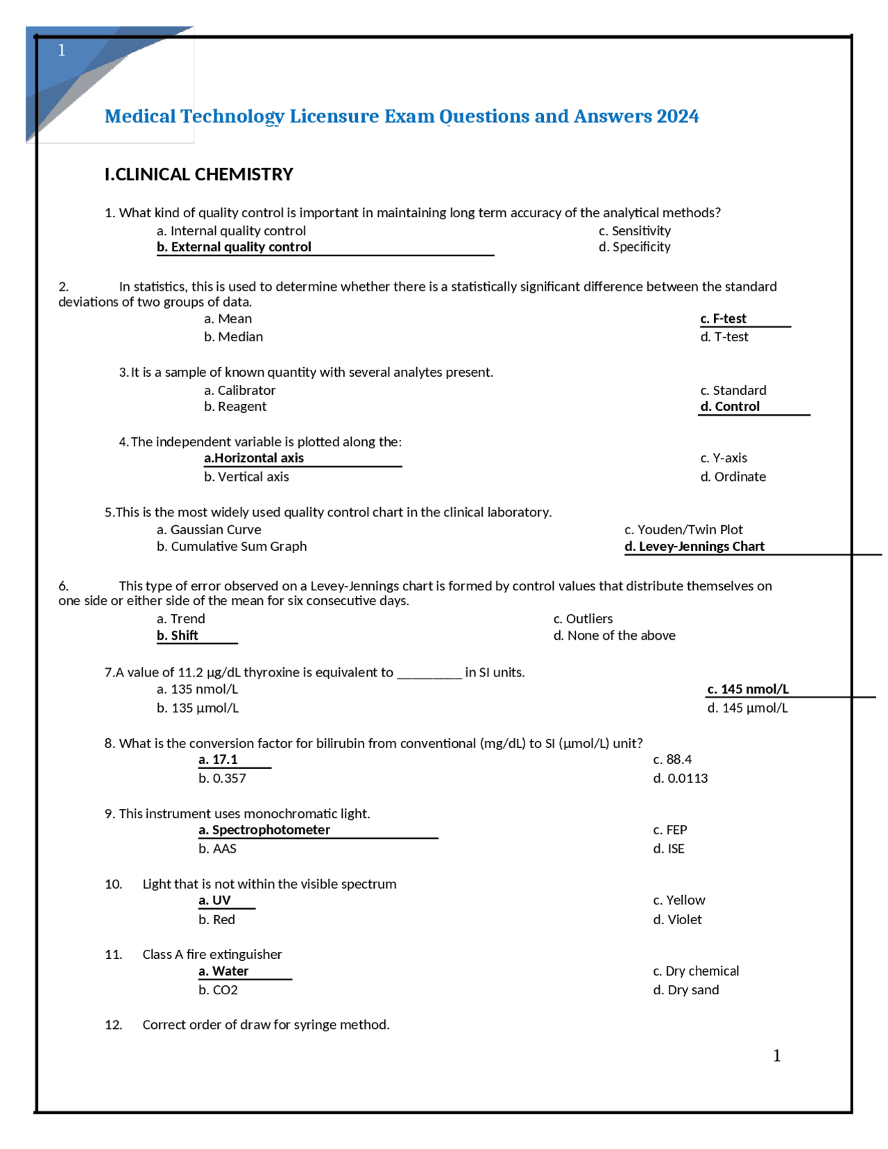 Med Tech State Test Medical Technology Licensure Exam Questions and Answers 2024 | Exams ...