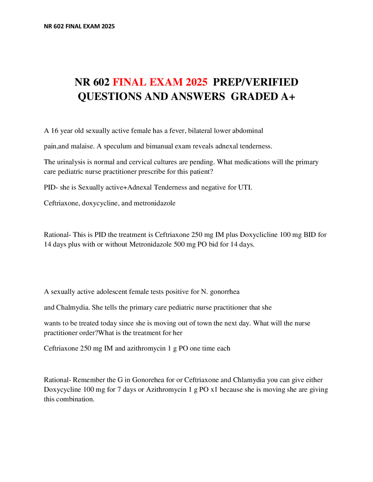 NR 602 FINAL EXAM 2025 PREP/VERIFIED QUESTIONS AND ANSWERS GRADED A+ ...