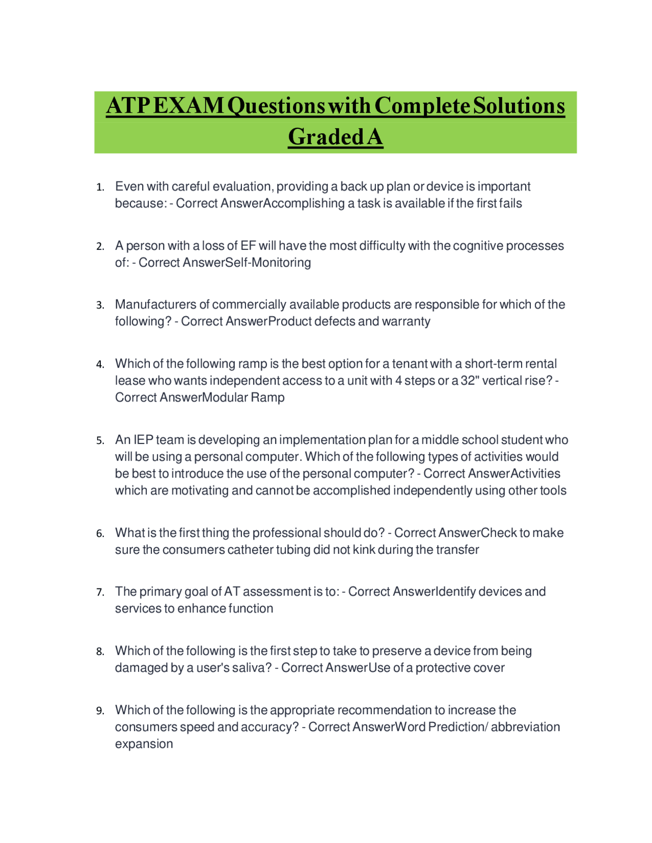 ATP EXAM Questions with Complete Solutions Graded A | Exams Humanities ...