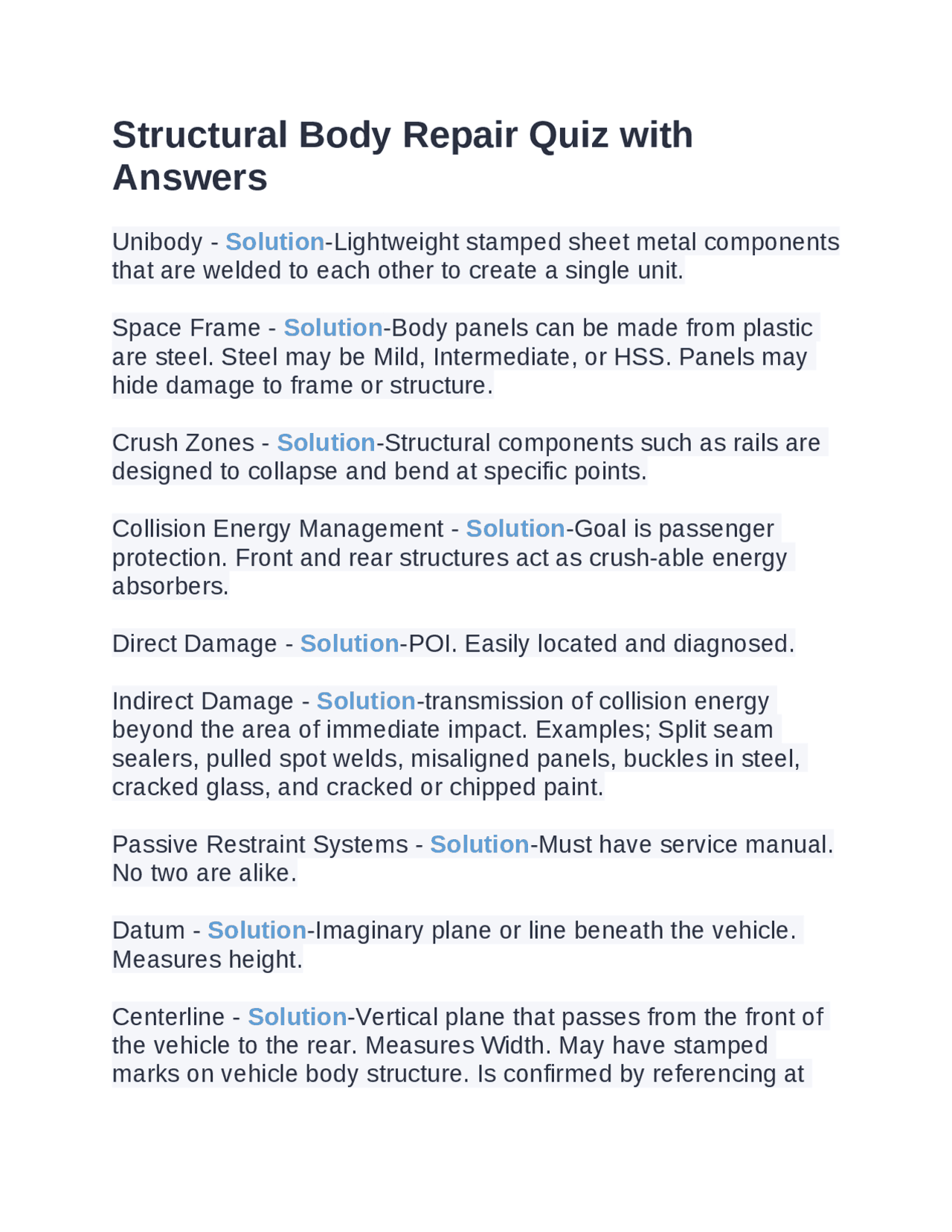 Structural Body Repair Quiz: Unibody, Space Frame, Collision Energy ...