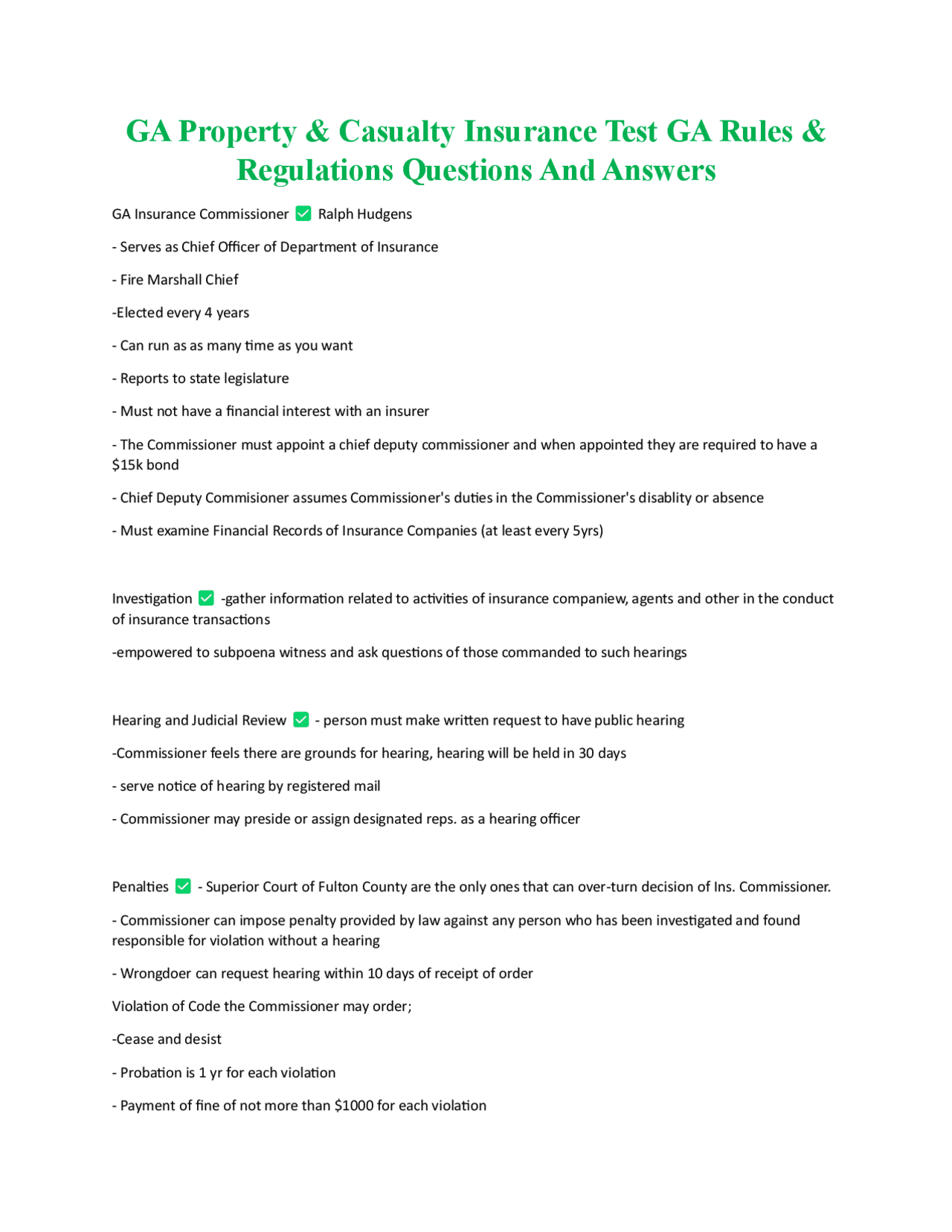 GA Property & Casualty Insurance Test GA Rules & Regulations Questions ...