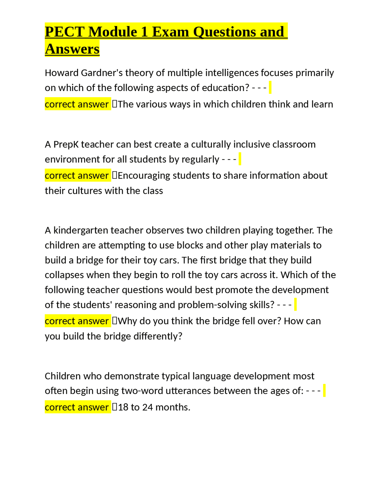 PECT Module 1 Exam Questions and Answers: Educational Psychology and ...