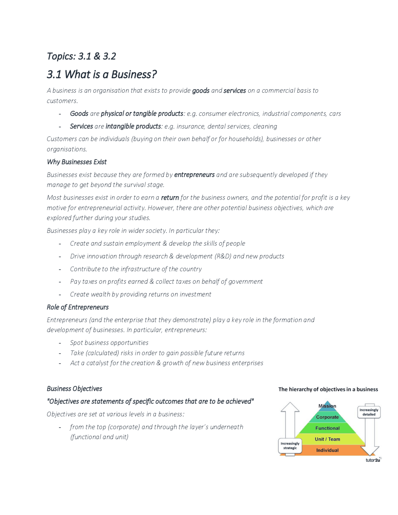 Business Topics 3.1 & 3.2 | Study notes Business | Docsity