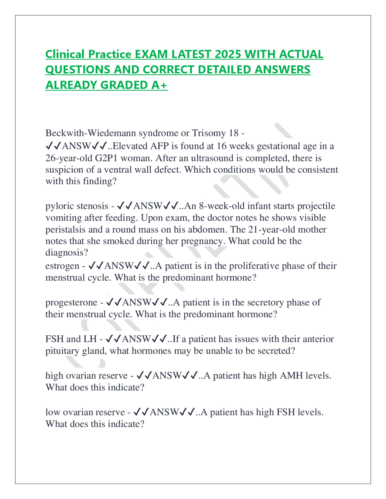 Clinical Practice EXAM LATEST 2025 WITH ACTUAL QUESTIONS AND CORRECT ...