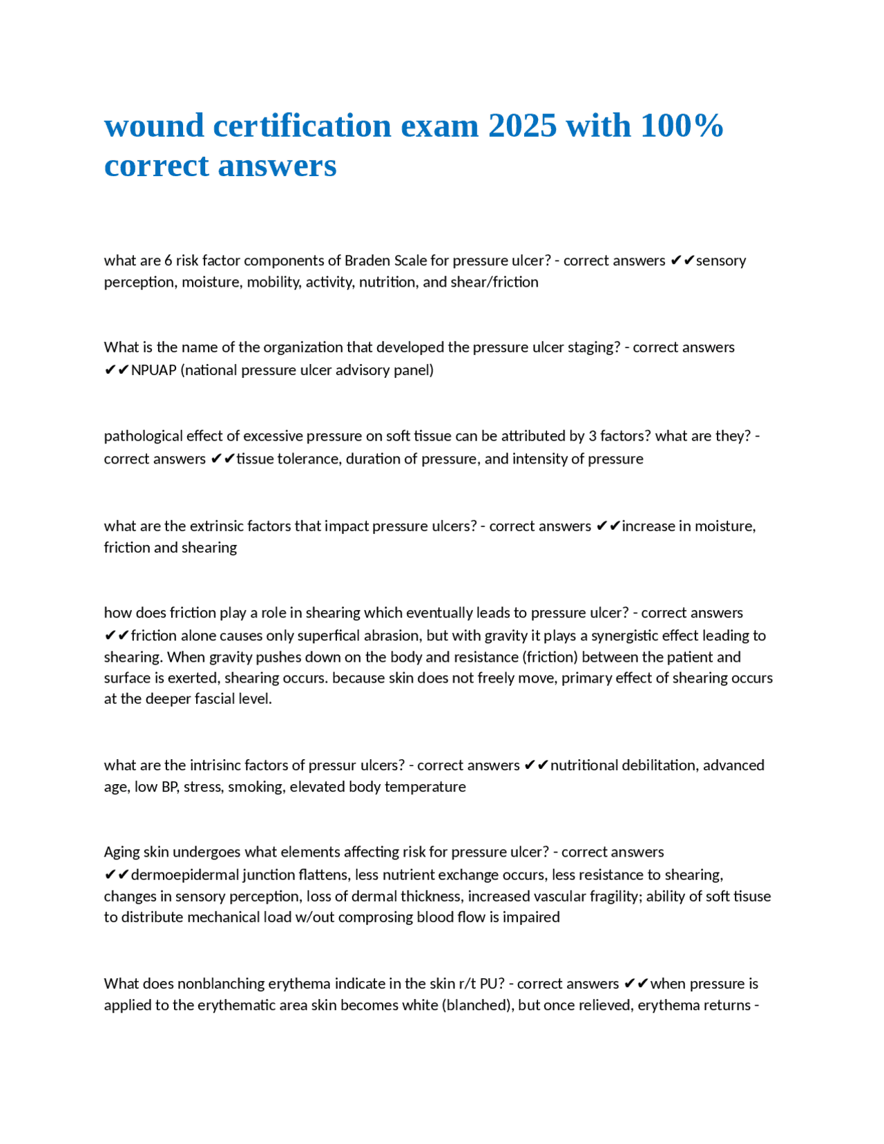 Wound Certification Exam 2025: Comprehensive Guide with Answers | Exams ...