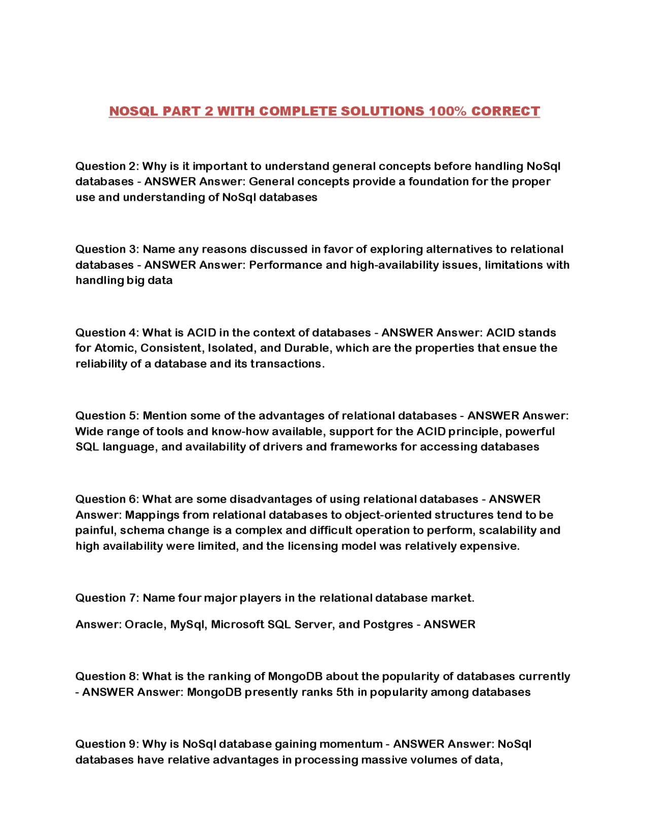 Nosql Question Bank NoSQL Databases: Concepts, Advantages, and Challenges | Exams Advanced ...