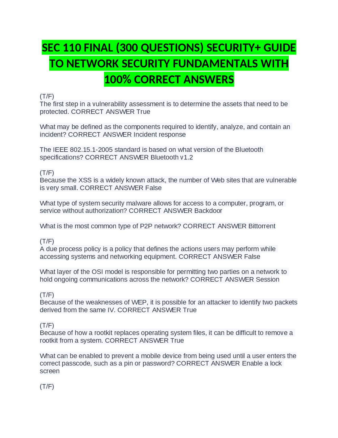 Security+ Guide to Network Security Fundamentals (300 Questions ...